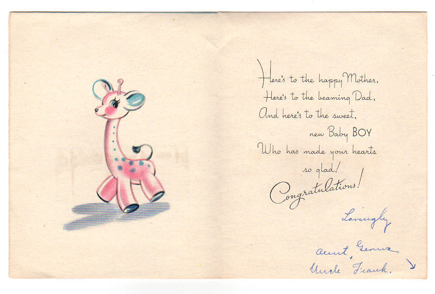 Baby Boy in Bubble Bath Vintage 1940s Congratulations Baby Foil Greeting Card Used - Avid Vintage