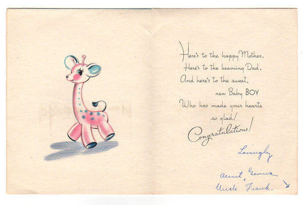 Baby Boy in Bubble Bath Vintage 1940s Congratulations Baby Foil Greeting Card Used - Avid Vintage