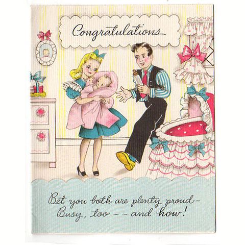 Baby Nursery Vintage 1940s Used Hallmark New Baby Congratulations Greeting Card - Avid Vintage