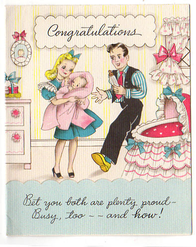 Baby Nursery Vintage 1940s Used Hallmark New Baby Congratulations Greeting Card - Avid Vintage