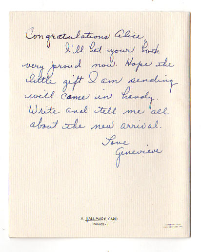 Baby Nursery Vintage 1940s Used Hallmark New Baby Congratulations Greeting Card - Avid Vintage