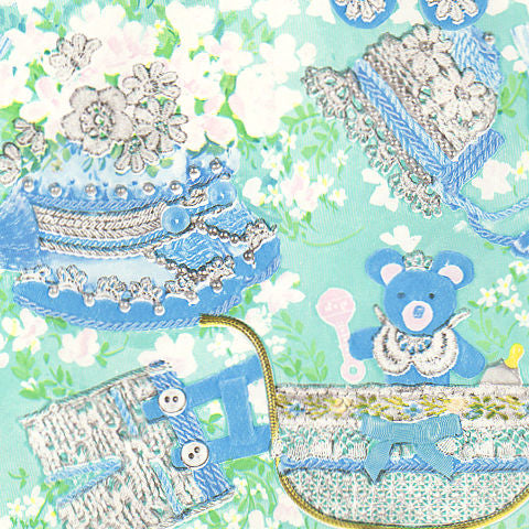 Vintage Baby Shower Wrapping Paper Uncut Sheet Blue Green Pink Bear Rattle Floral - Avid Vintage