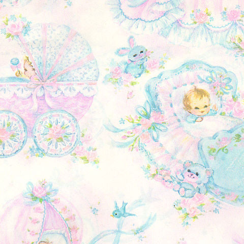 Baby in Cradle Vintage 1960s Wrapping Paper Sheet Stroller Uncut - Avid Vintage