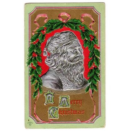 Vintage 1910s Silver Santa Bas Relief Postcard Christmas Wreath P Sander - Avid Vintage