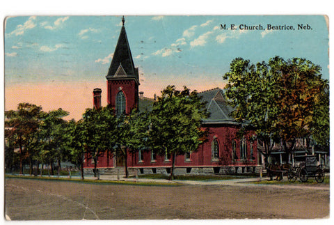Vintage 1910's Postcard Methodist Church Beatrice Nebraska Town View - Avid Vintage