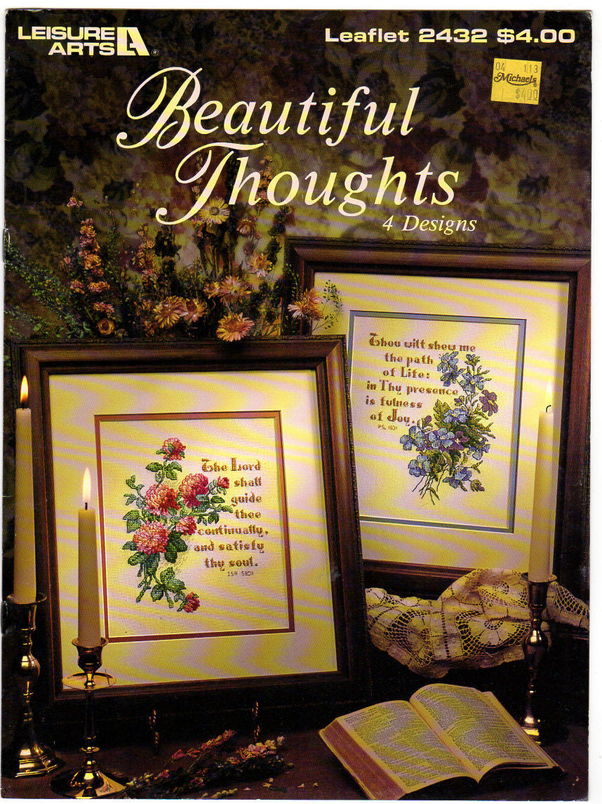 Beautiful Thoughts 4 Designs 1993 Leisure Arts Counted Cross Stitch Pattern Book 2432 - Avid Vintage