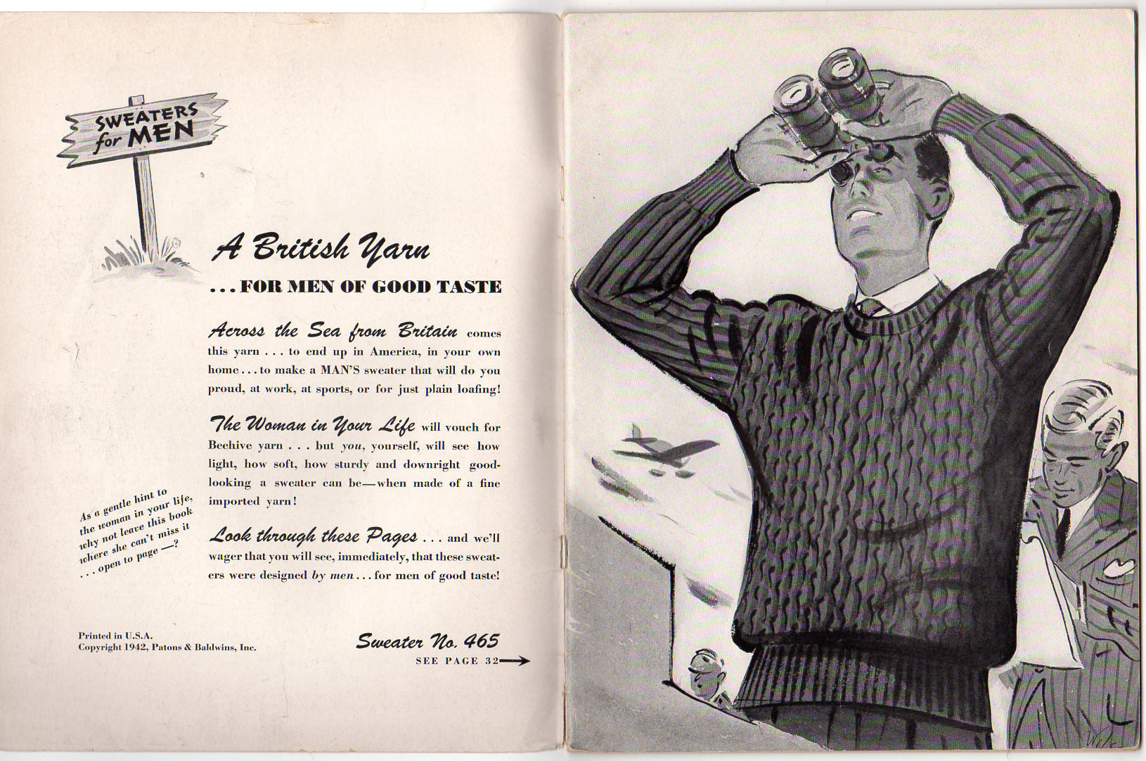 Vintage 1942 Knitting Patterns Book Hand Knits by Beehive Sweaters for Men No. 123 - Avid Vintage