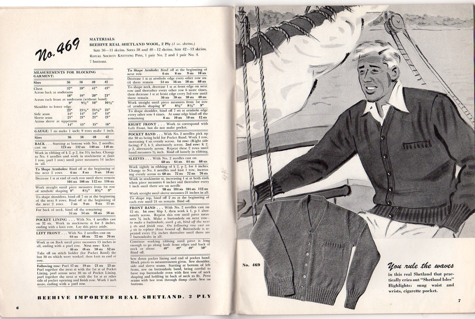 Vintage 1942 Knitting Patterns Book Hand Knits by Beehive Sweaters for Men No. 123 - Avid Vintage