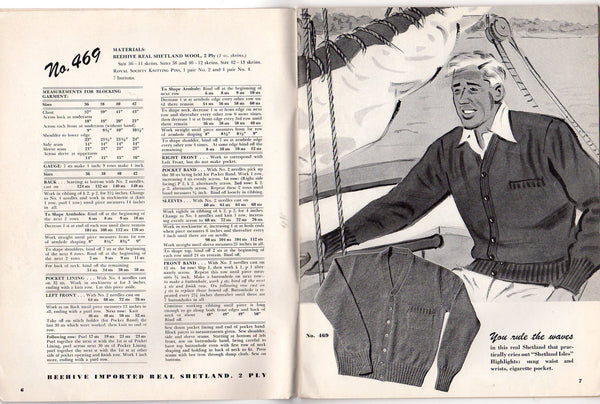 Vintage 1942 Knitting Patterns Book Hand Knits by Beehive Sweaters for Men No. 123 - Avid Vintage