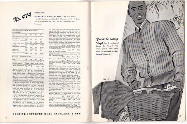 Vintage 1942 Knitting Patterns Book Hand Knits by Beehive Sweaters for Men No. 123 - Avid Vintage