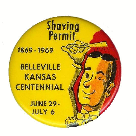 Vintage Metal Pinback Button 1969 Belleville Kansas Centennial Souvenir Shaving Permit - Avid Vintage