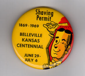 Vintage Metal Pinback Button 1969 Belleville Kansas Centennial Souvenir Shaving Permit - Avid Vintage