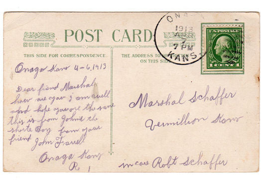 Vintage 1910s Best Wishes Postcard Gold Ribbons Wood Background Ladybug - Avid Vintage