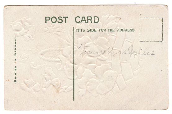 Antique Embossed Birthday Greetings Postcard Green Basket of Purple Pansies - Avid Vintage