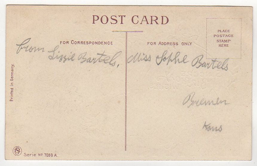Birthday Wishes Antique Postcard Gold Foil Pink Roses Sealed Envelope Striped Background - Avid Vintage