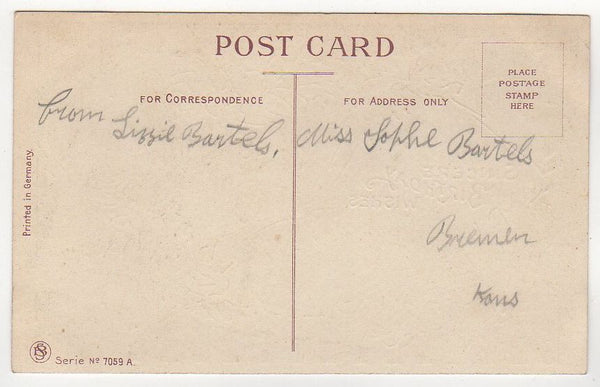 Birthday Wishes Antique Postcard Gold Foil Pink Roses Sealed Envelope Striped Background - Avid Vintage