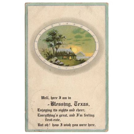 Vintage 1910s Blessing Texas Postcard Here I am in Blessing House Scene 1911 Postmark - Avid Vintage