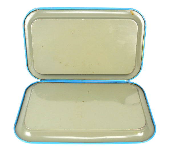 Vintage Metal Serving Trays Blue and Cream Floral and Woman in Bonnet Set of 3 - Avid Vintage