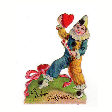 Vintage Boy Dressed as Clown Die Cut Valentine Card UNUSED 1910s Stand Up - Avid Vintage