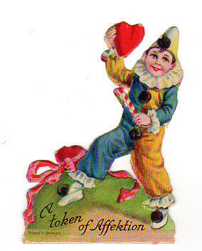 Vintage Boy Dressed as Clown Die Cut Valentine Card UNUSED 1910s Stand Up - Avid Vintage