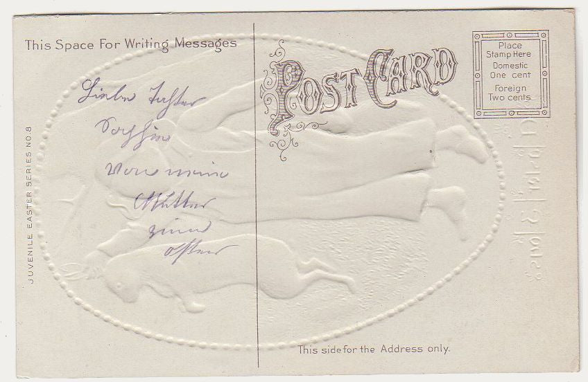 Boy Holds Rabbit by Ears Original Embossed Antique Easter Postcard - Avid Vintage