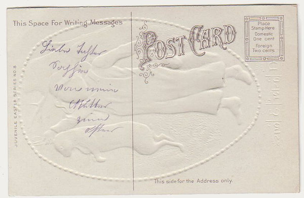 Boy Holds Rabbit by Ears Original Embossed Antique Easter Postcard - Avid Vintage