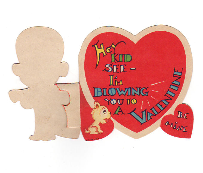 Vintage 1950s Valentine Card Little Boy with Brass Horn - Avid Vintage