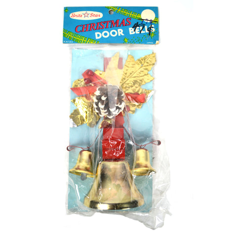 Vintage Brite Star Christmas Door Bells Decoration New in Package Red Ribbon Gold Leaves - Avid Vintage