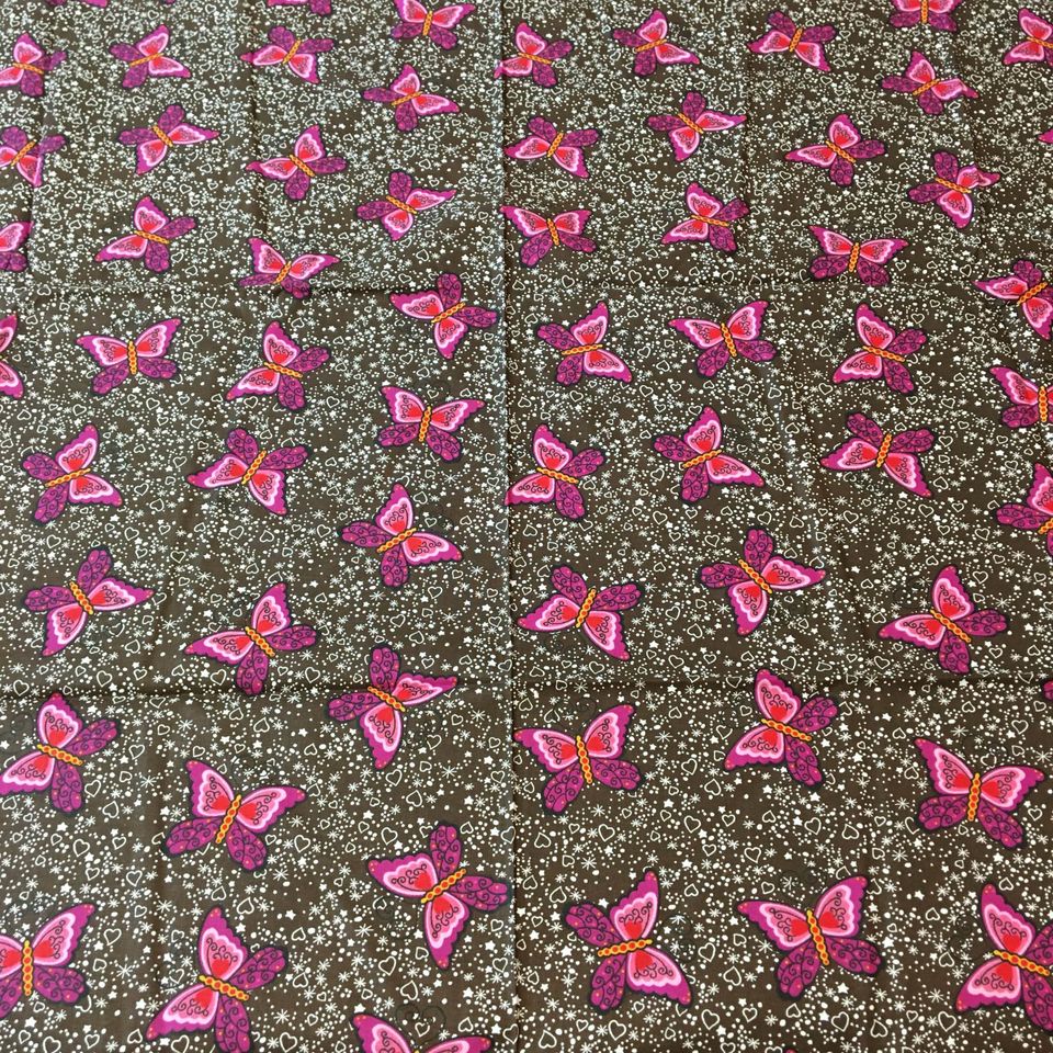 Butterfly Fabric Purple Pink Red Butterflies on Brown 44 x 1 Yard