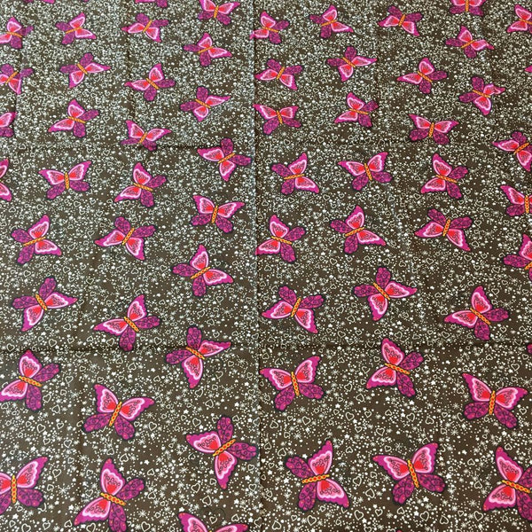 Butterfly Fabric Purple Pink Red Butterflies on Brown 44 x 1 Yard