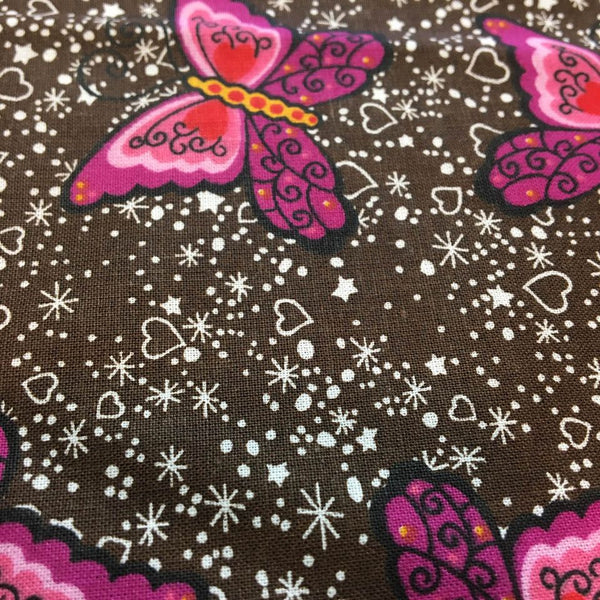 Butterfly Fabric Purple Pink Red Butterflies on Brown 44 x 1 Yard