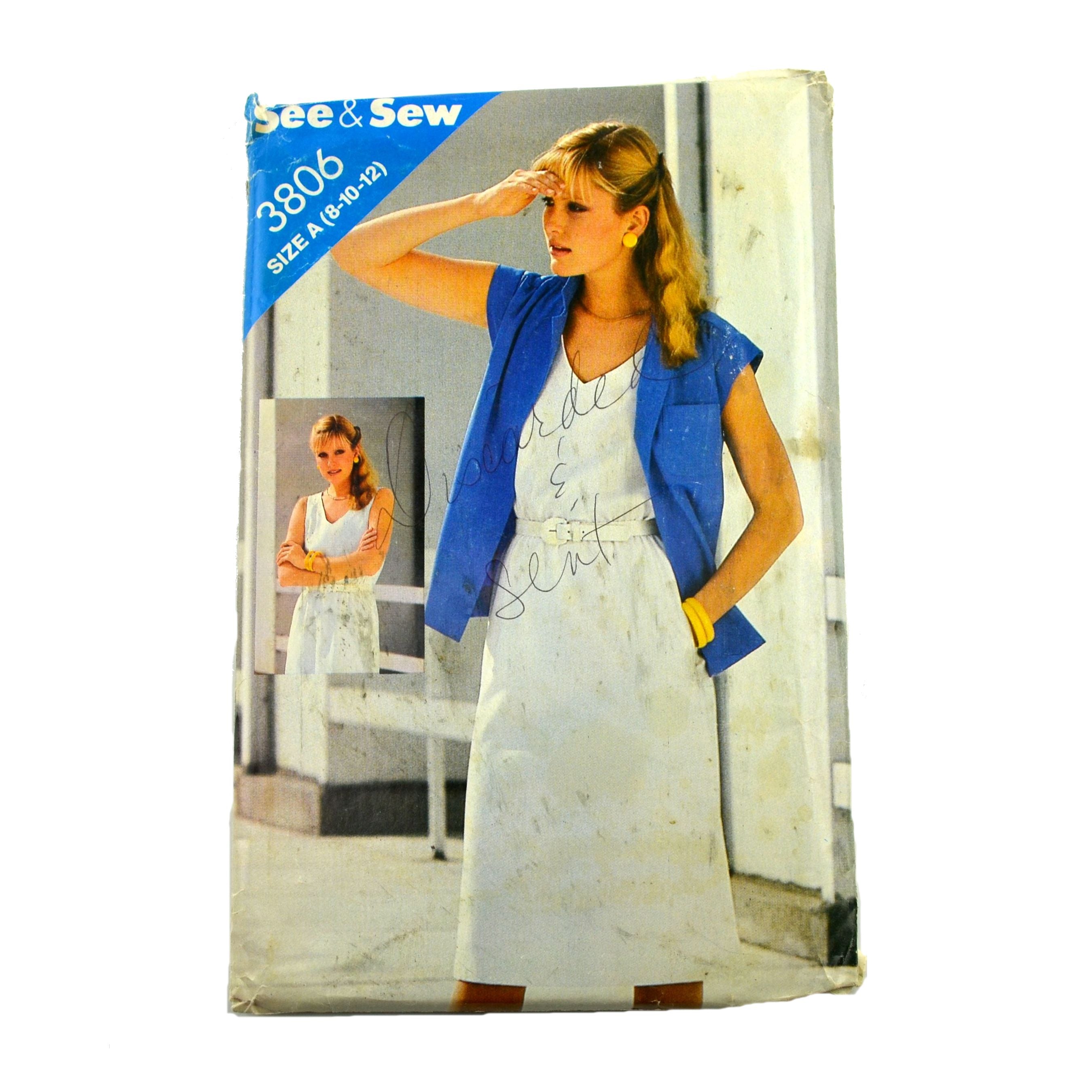 Butterick 3806 Misses Jacket Dress Vintage 1980s See & Sew Sewing Pattern - Avid Vintage