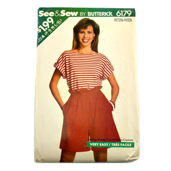 Butterick See & Sew 6179 Misses Top and Shorts 1988 Sewing Pattern - Avid Vintage