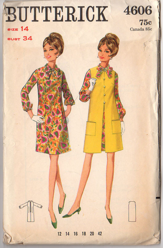 Vintage Butterick 4606 Sewing Pattern 1960s Ladies Coat and Dress Bust 34 - Avid Vintage