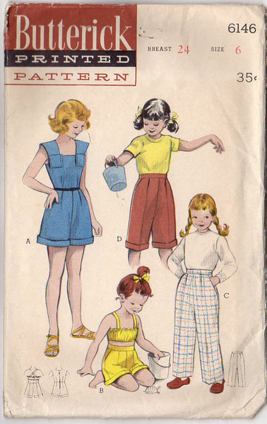 Vintage 1950s Butterick Sewing Pattern 6146 Girls Summer Wear Midriff Top Shorts - Avid Vintage
