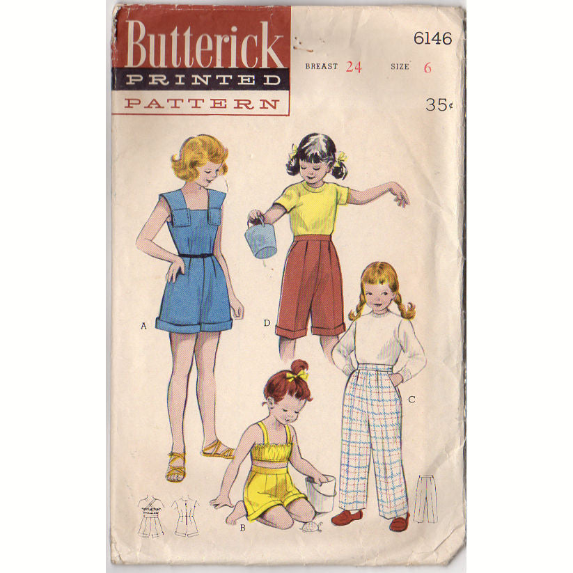 Vintage 1950s Butterick Sewing Pattern 6146 Girls Summer Wear Midriff Top Shorts - Avid Vintage