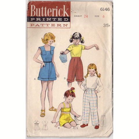 Vintage 1950s Butterick Sewing Pattern 6146 Girls Summer Wear Midriff Top Shorts - Avid Vintage
