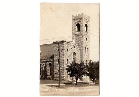 Vintage RPPC Junction City Kansas Catholic Church Real Photo Postcard AZO - Avid Vintage