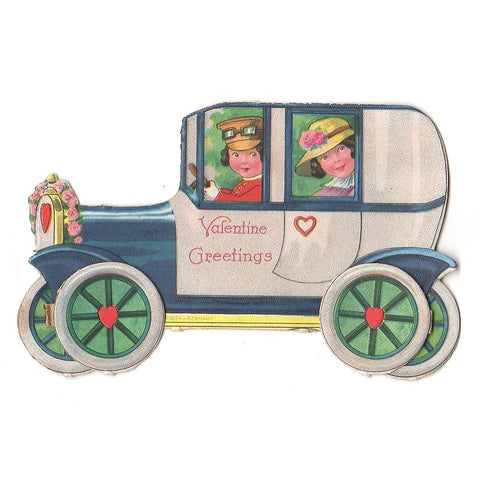 Children in Antique Car Vintage Valentine Card Chauffeur Driving Girl - Avid Vintage