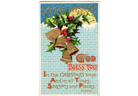 Vintage 1910s Xmas Wishes Religious Postcard God Bless You Charles Dickens Poem - Avid Vintage