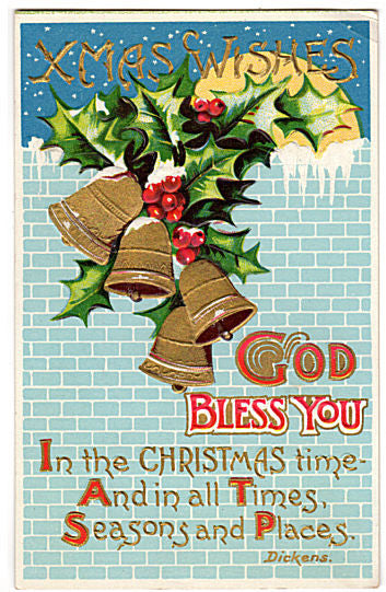 Vintage 1910s Xmas Wishes Religious Postcard God Bless You Charles Dickens Poem - Avid Vintage