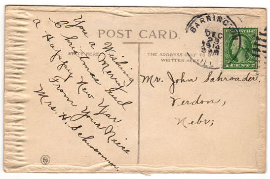 Vintage Christmas Postcard Heavily Embossed Gold Bells Winter Church Scene - Avid Vintage