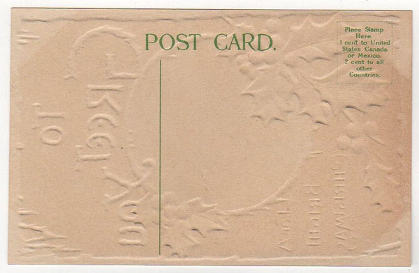 Christmas Postcard Old Vintage Embossed Water Scene Holly Ice Unused - Avid Vintage