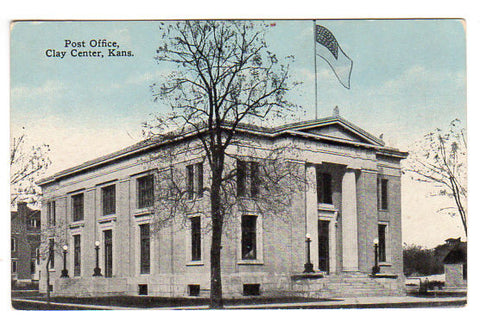 Vintage 1910s Clay Center Kansas Post Office Postcard - Avid Vintage