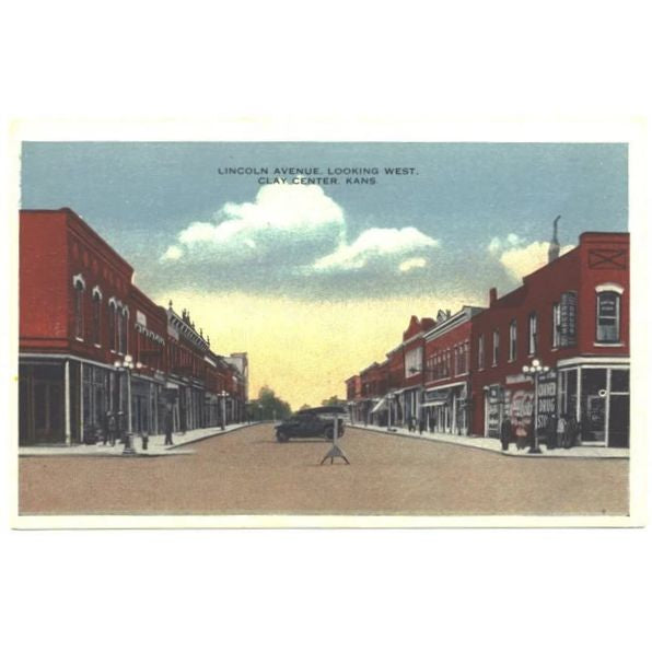 Vintage 1910s Postcard Clay Center Kansas Lincoln Avenue Looking West - Avid Vintage