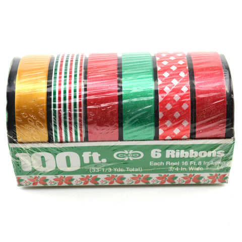 Vintage Cleo Christmas Ribbon Striped and Solid 6 Rolls