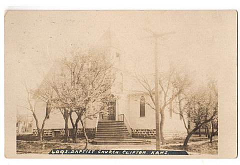 Vintage Clifton Kansas Real Photo Postcard Baptist Church 1914 RPPC - Avid Vintage
