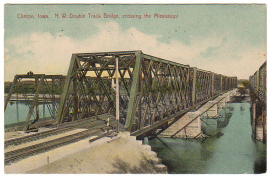 Vintage 1910s Clinton Iowa Postcard C. & N.W. Double Track Railroad Bridge - Avid Vintage