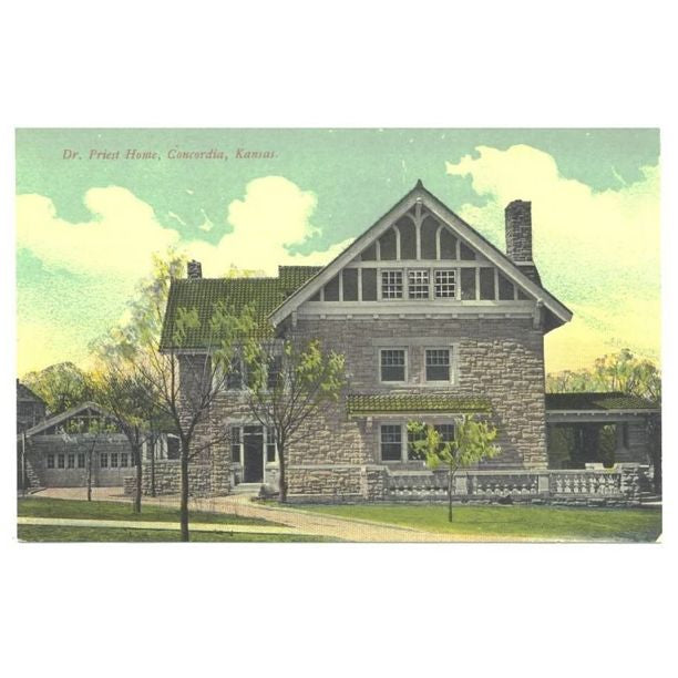 Vintage 1910s Concordia Kansas Postcard Dr Priest Home Town View Card No 966 Unused - Avid Vintage