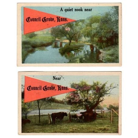 Vintage 1910s Council Grove Kansas Pennant Postcards Lot of 2 - Avid Vintage